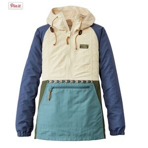 L.L. Bean Cream, Blue & Teal Colorblock Hooded Pullover
